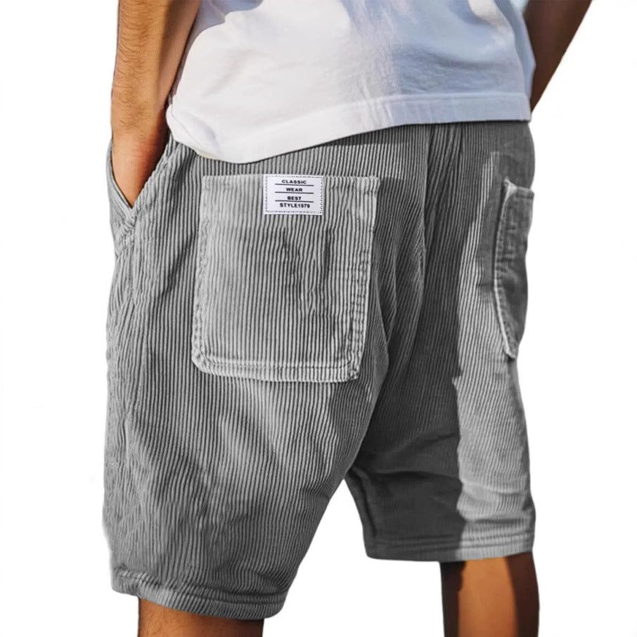 Short en velours côtelé pour homme à coupe décontractée avec taille élastique