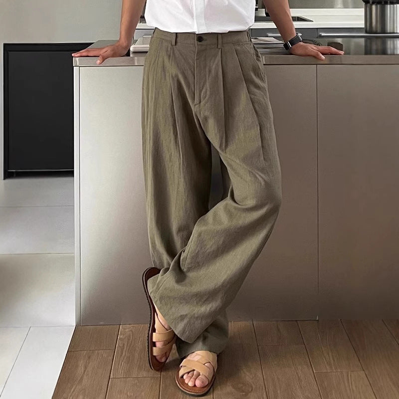 Pantalon en lin à jambes larges pour homme, coupe ample et fluide