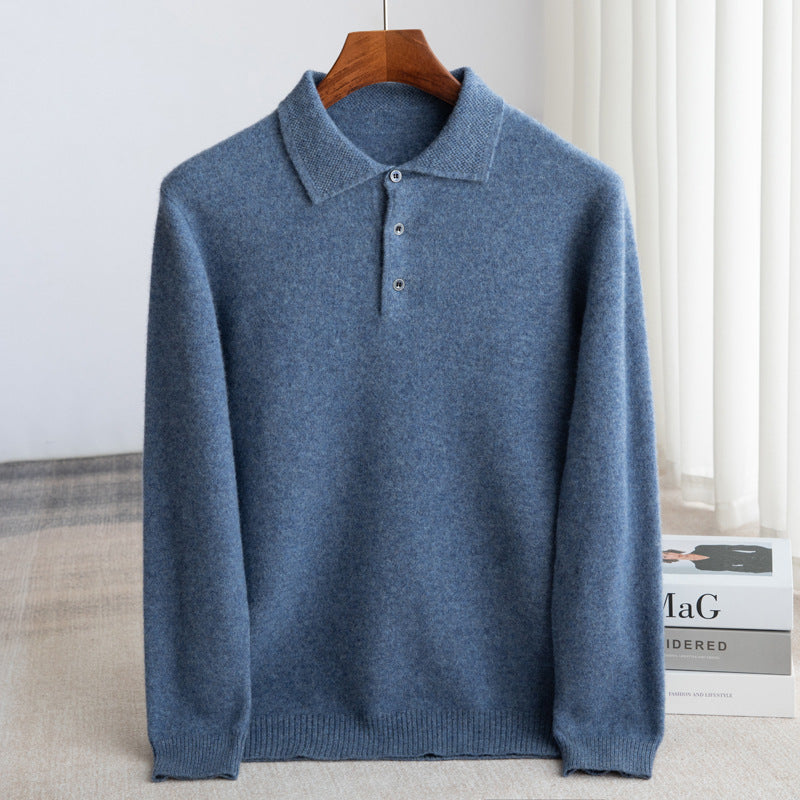 Pull polo en laine pour homme à col boutonné et coupe ajustée