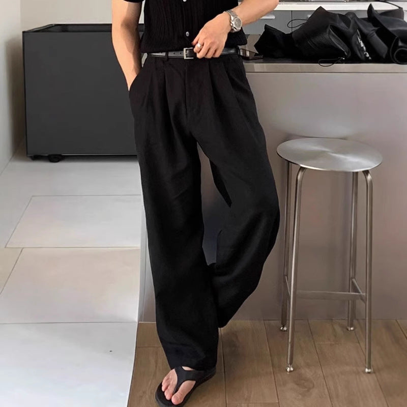 Pantalon en lin à jambes larges pour homme, coupe ample et fluide