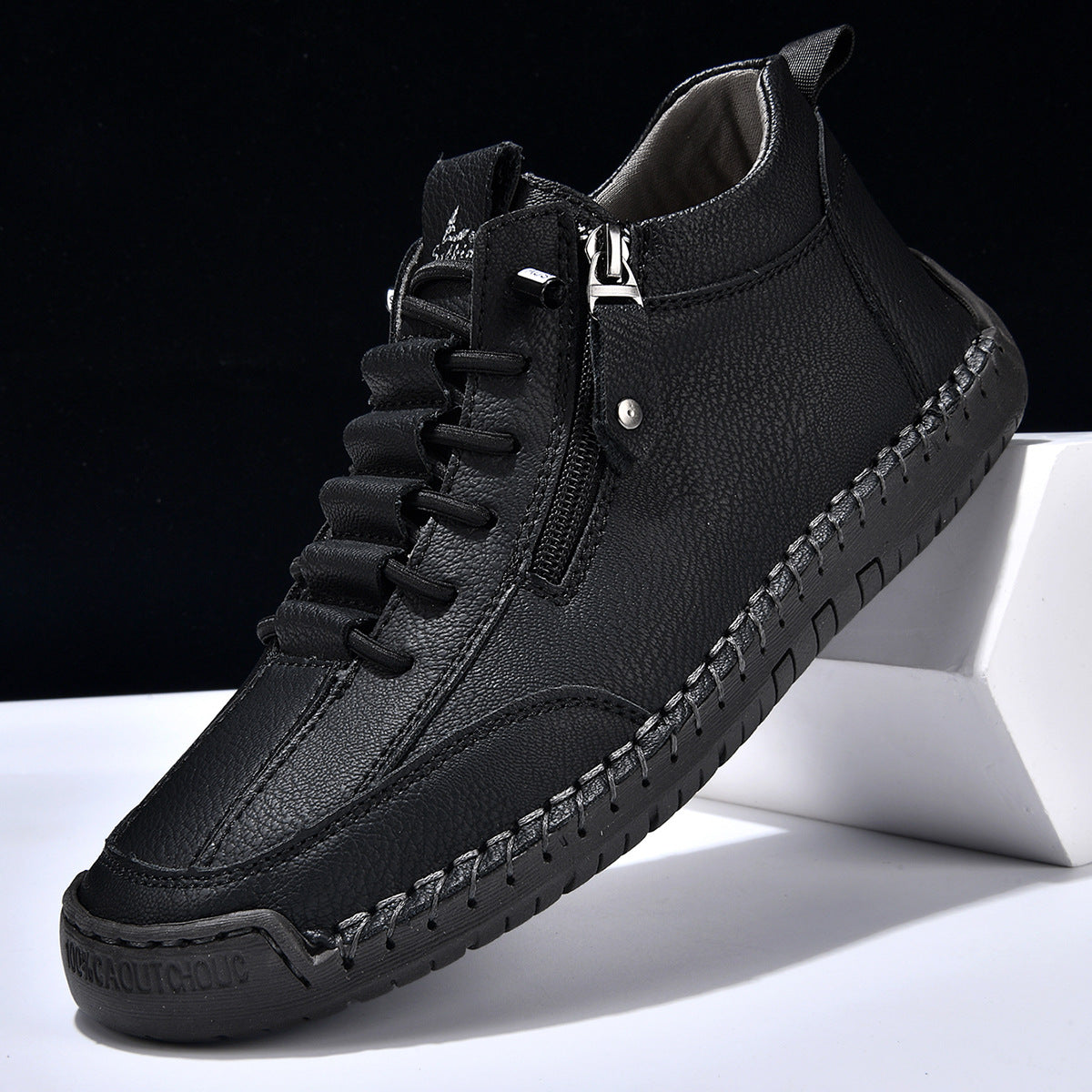 Chaussures en nubuck pour homme avec fermeture éclair latérale et semelle en caoutchouc