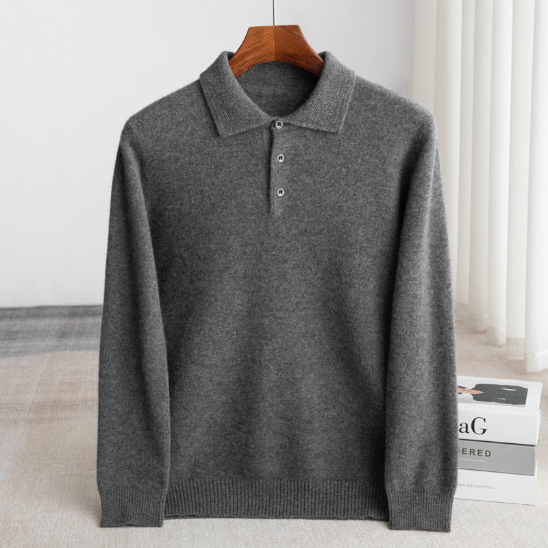 Pull polo en laine pour homme à col boutonné et coupe ajustée