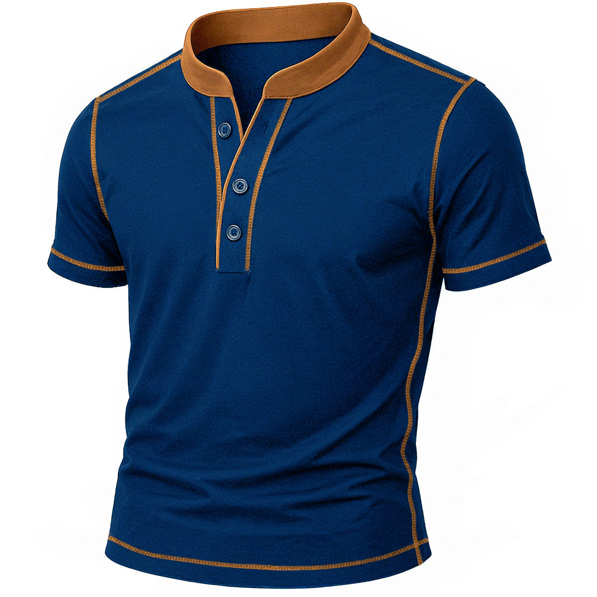 Chemise henley en coton pour homme avec col à trois boutons et bord contrastant