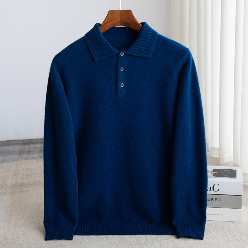 Pull polo en laine pour homme à col boutonné et coupe ajustée