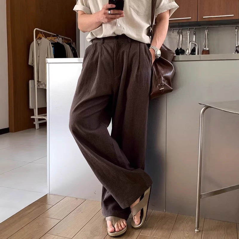 Pantalon en lin à jambes larges pour homme, coupe ample et fluide