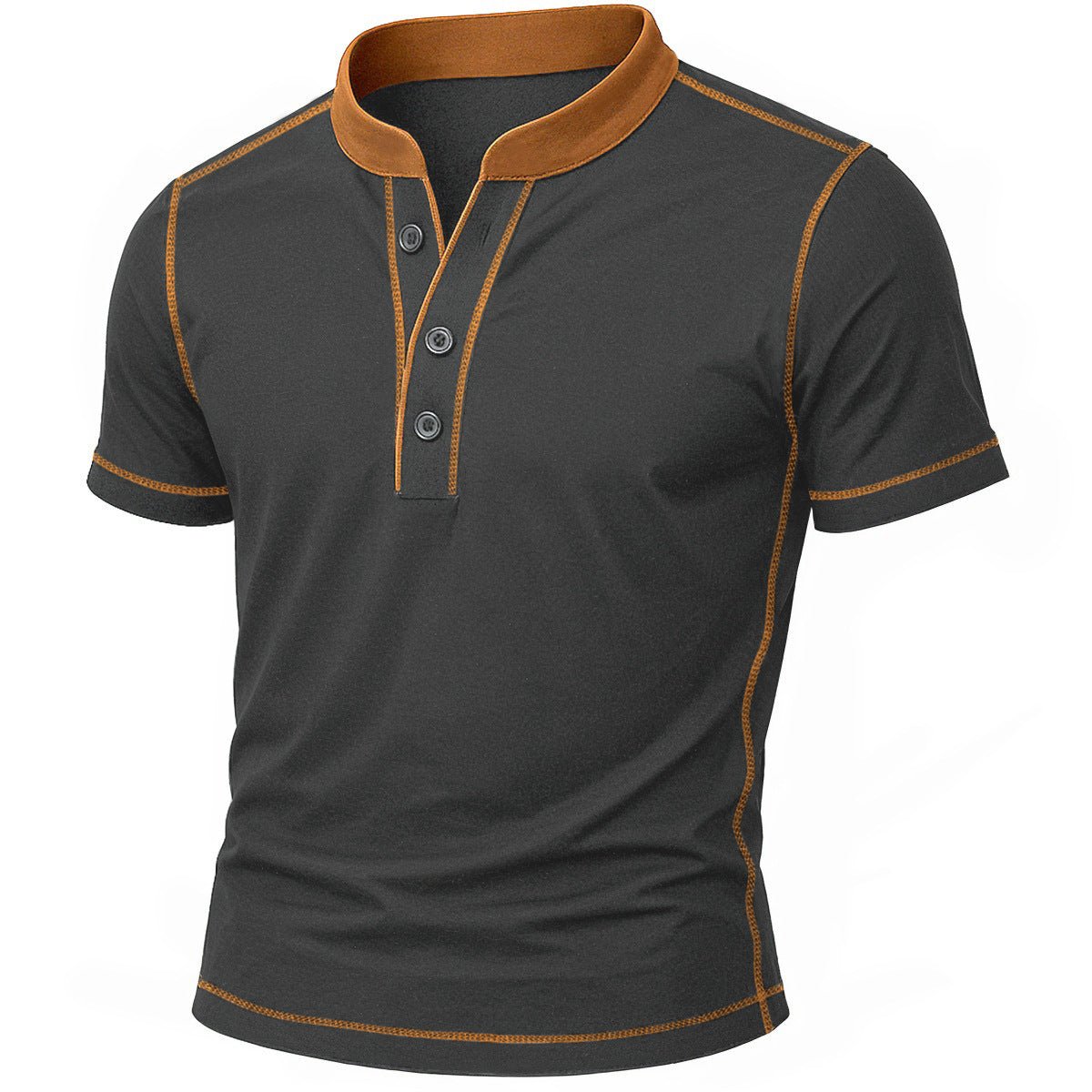 Chemise henley en coton pour homme avec col à trois boutons et bord contrastant