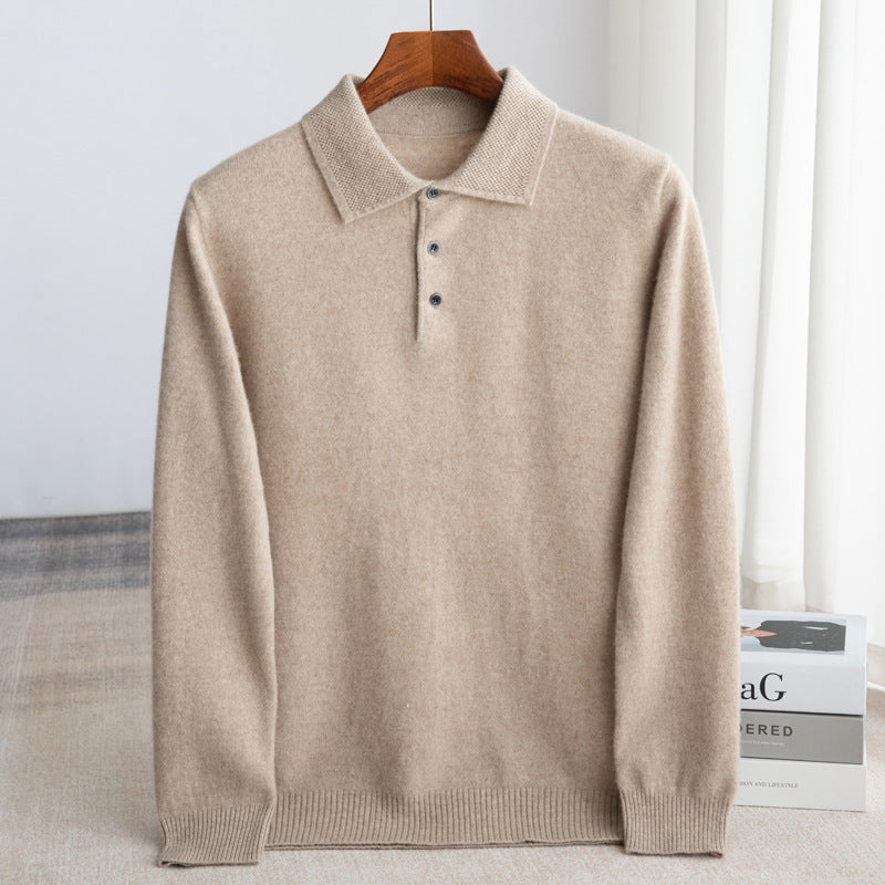Pull polo en laine pour homme à col boutonné et coupe ajustée