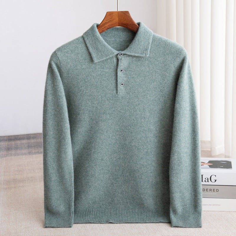 Pull polo en laine pour homme à col boutonné et coupe ajustée