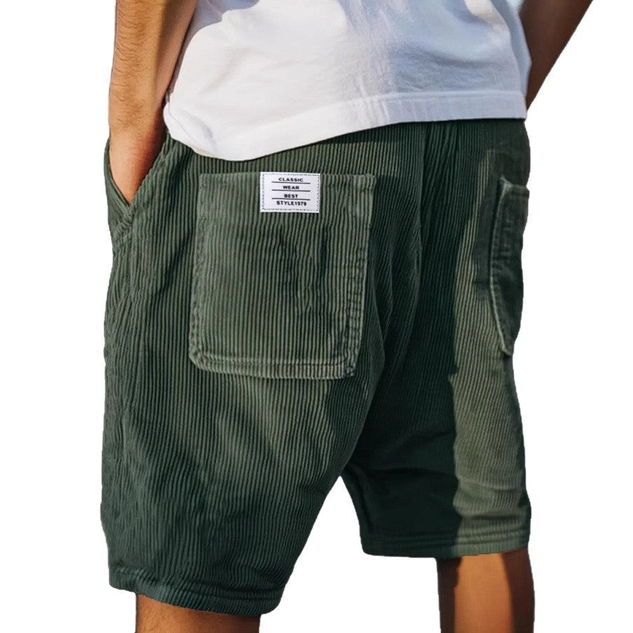 Short en velours côtelé pour homme à coupe décontractée avec taille élastique