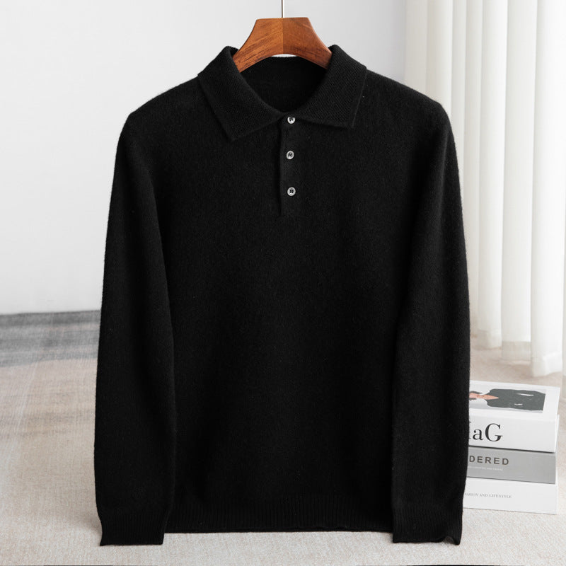 Pull polo en laine pour homme à col boutonné et coupe ajustée
