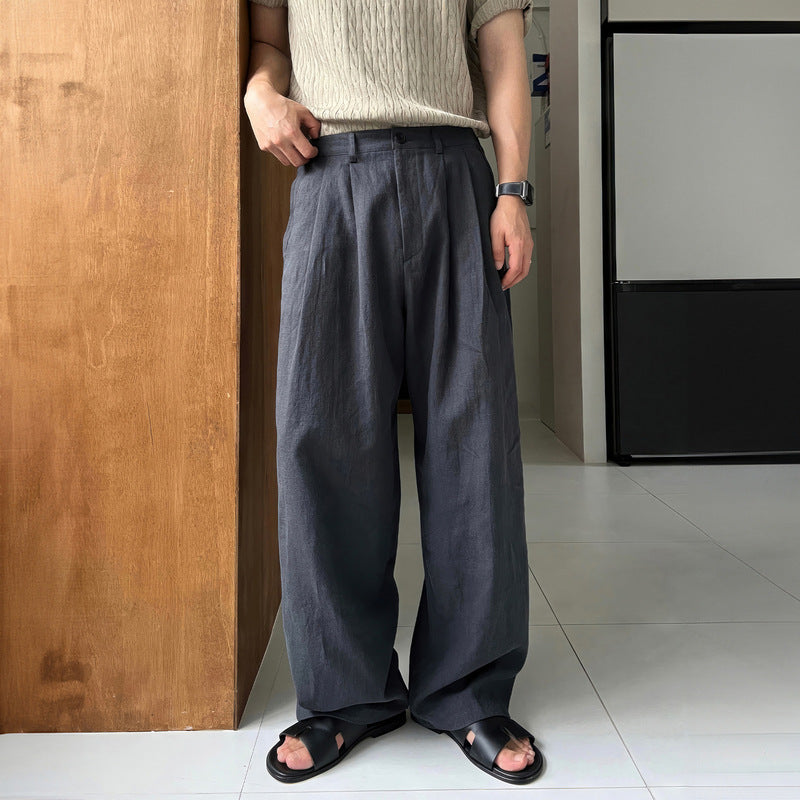Pantalon en lin à jambes larges pour homme, coupe ample et fluide