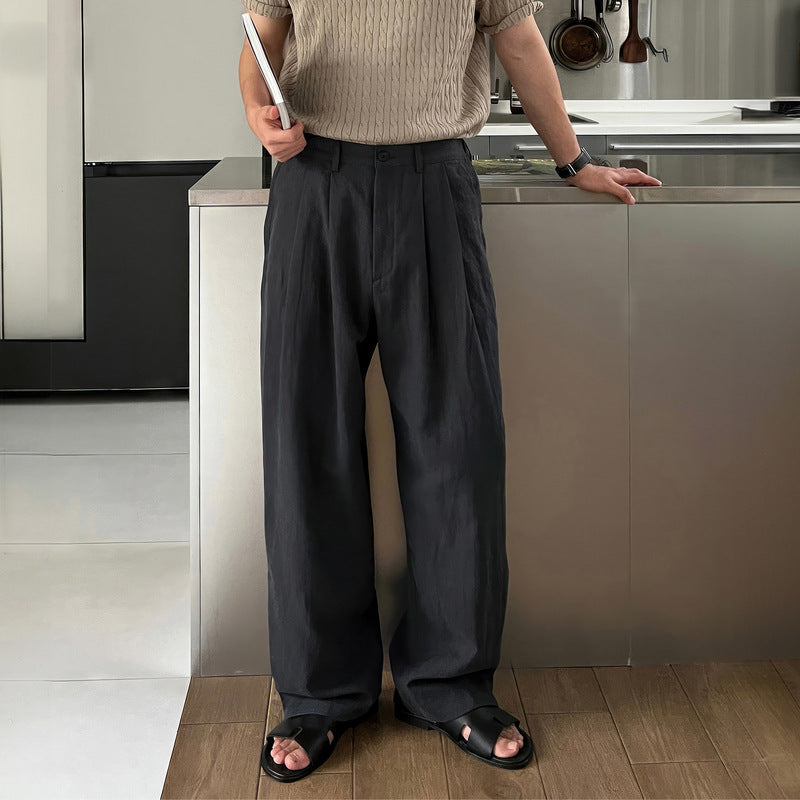 Pantalon en lin à jambes larges pour homme, coupe ample et fluide