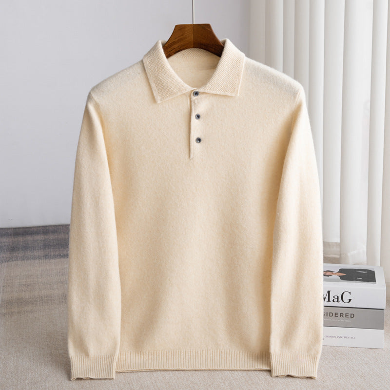 Pull polo en laine pour homme à col boutonné et coupe ajustée