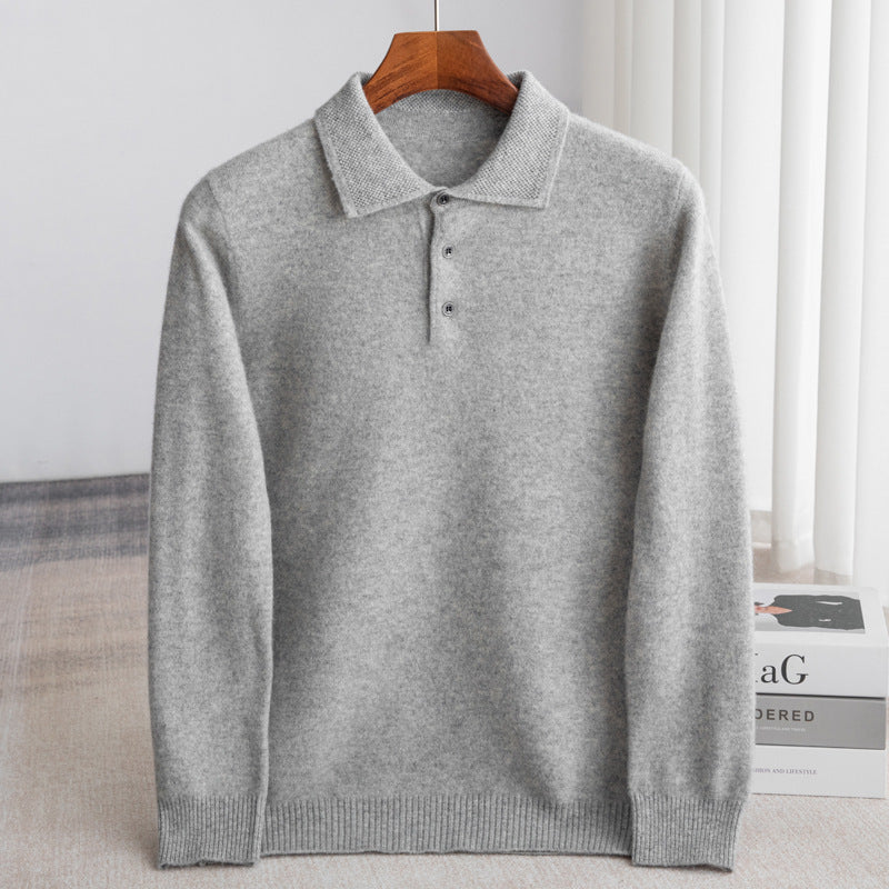 Pull polo en laine pour homme à col boutonné et coupe ajustée