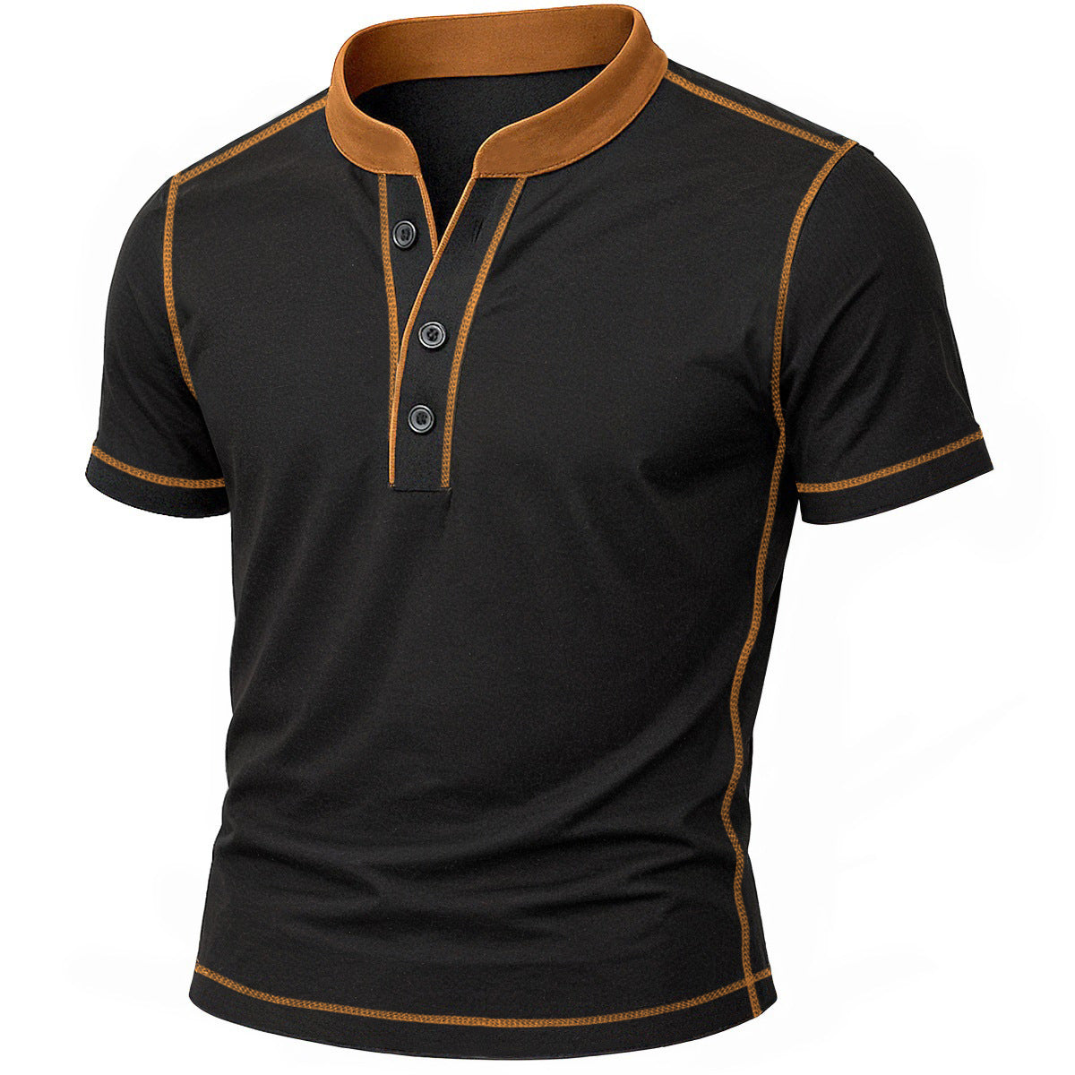 Chemise henley en coton pour homme avec col à trois boutons et bord contrastant