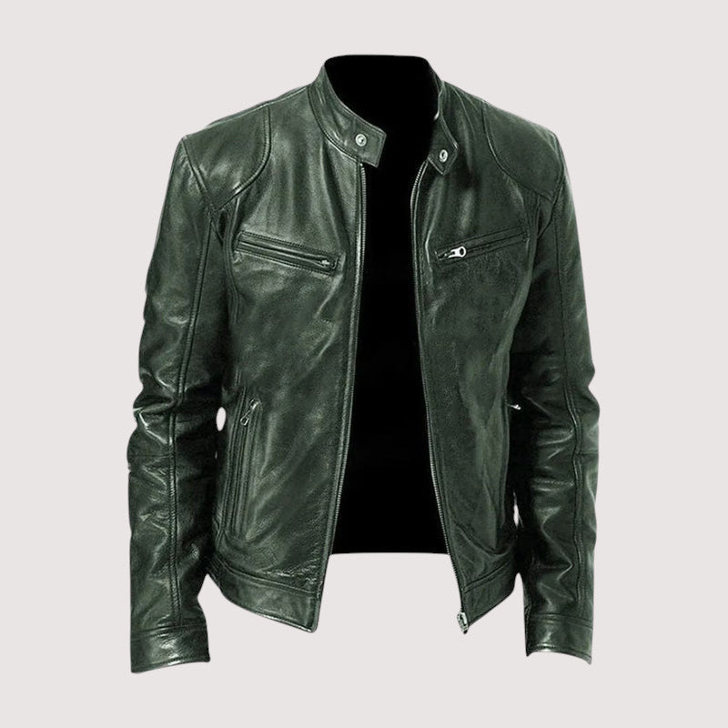 Veste en cuir véritable pour homme à coupe ajustée, portée en look décontracté