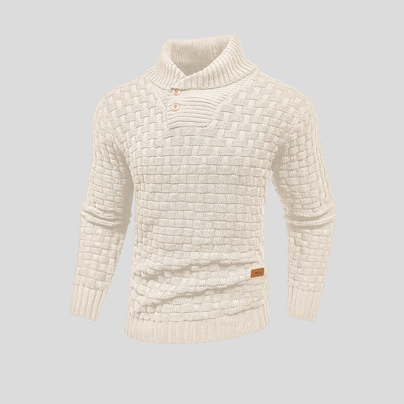 Pull homme à col montant en coton et bambou, coupe ajustée et lignes épurées