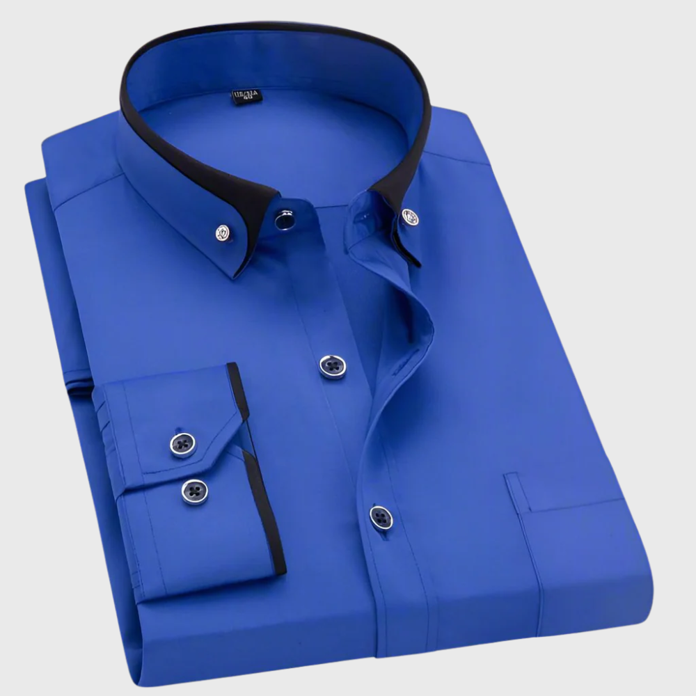 Chemise classique à manches longues pour homme avec col net et fermeture boutonnée