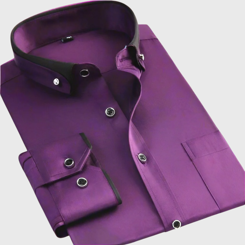 Chemise classique à manches longues pour homme avec col net et fermeture boutonnée