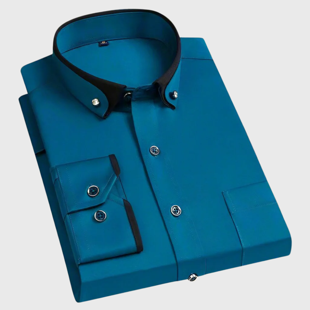 Chemise classique à manches longues pour homme avec col net et fermeture boutonnée