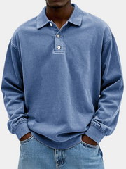 Polo décontracté pour homme en tissu lavé avec col soigné, coupe naturelle
