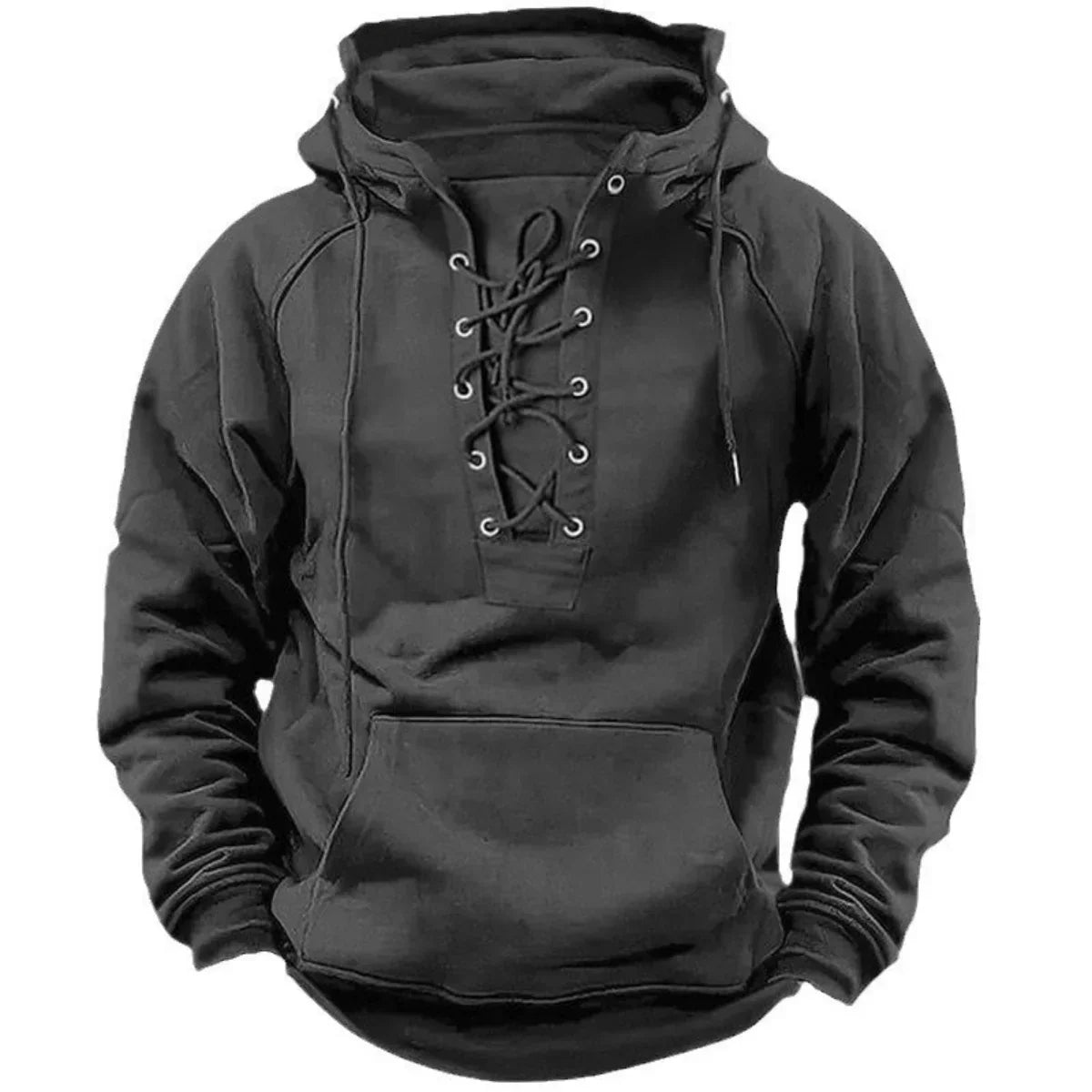 Sweat à capuche épais pour homme avec fermeture à lacets et coupe décontractée