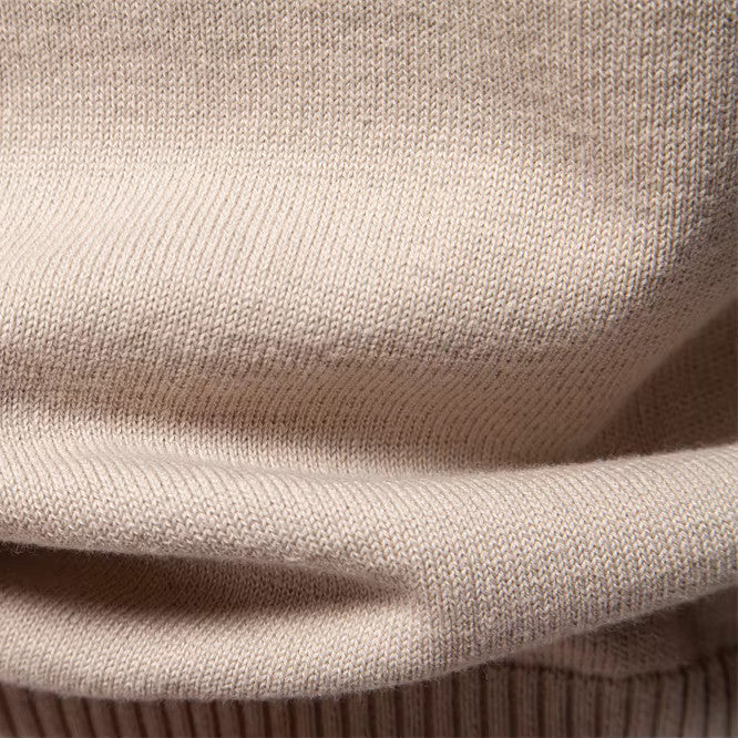 Pull col rond en coton coupe slim pour homme avec col, poignets et ourlet côtelés