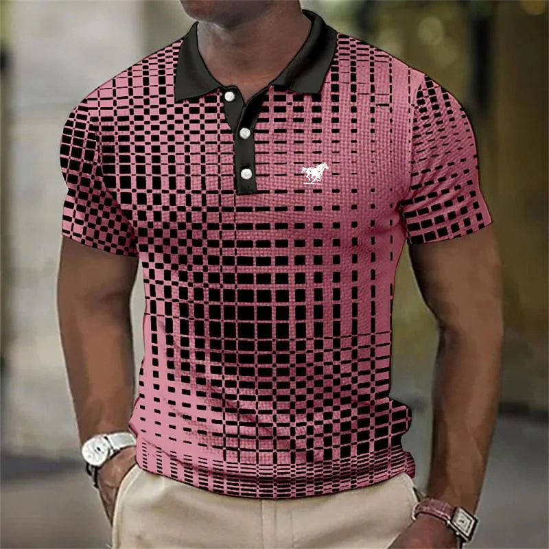 Polo casual pour homme à col classique boutonné et poignets côtelés