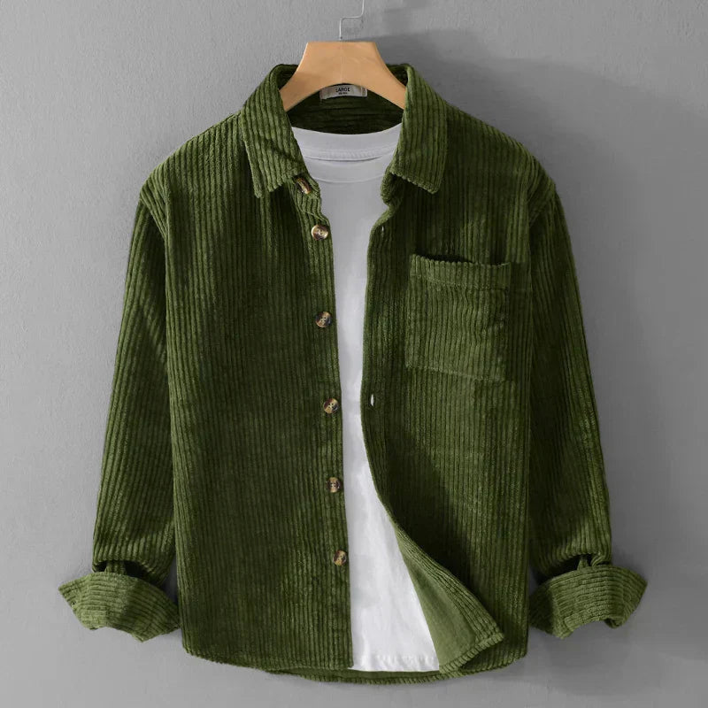 Chemise en velours côtelé pour homme avec boutons en bois, coupe décontractée