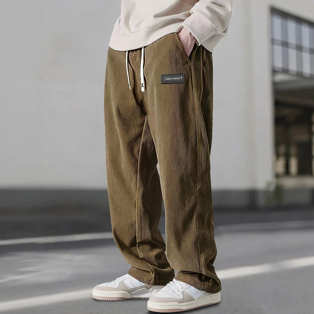 Pantalon en velours côtelé pour homme avec taille à cordon réglable