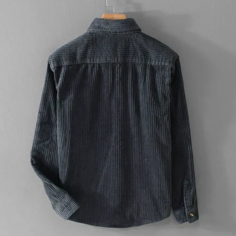 Chemise en velours côtelé pour homme avec boutons en bois, coupe décontractée