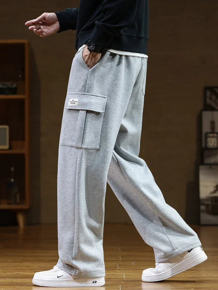 Pantalon cargo en polaire pour homme avec poches latérales, coupe décontractée