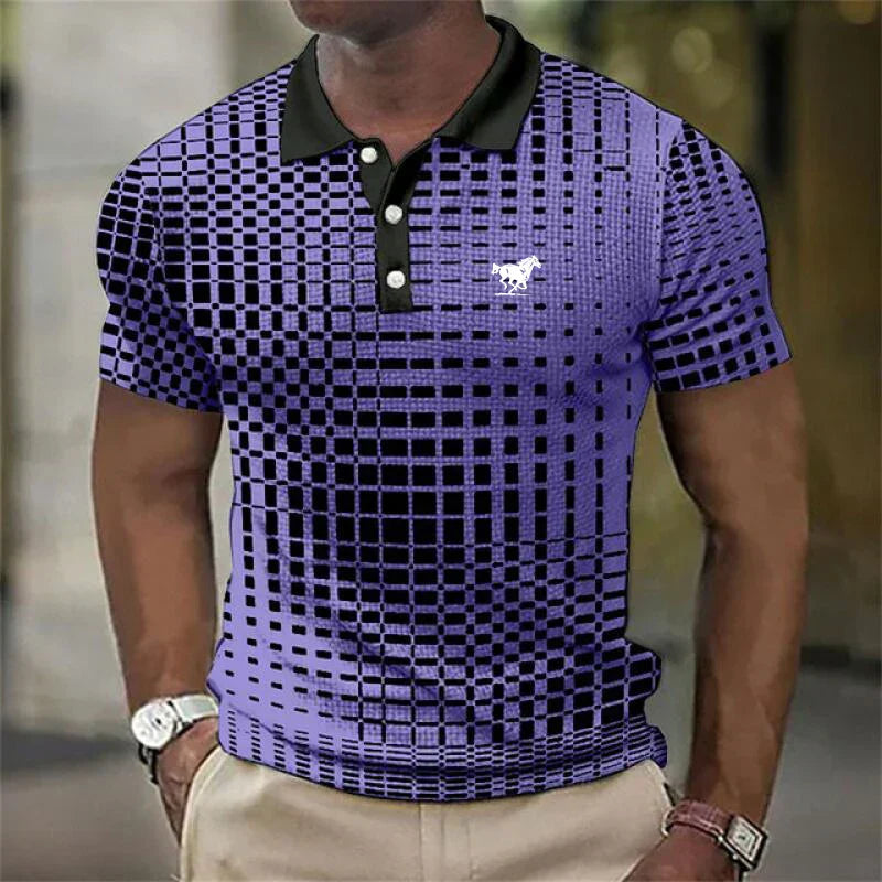 Polo casual pour homme à col classique boutonné et poignets côtelés