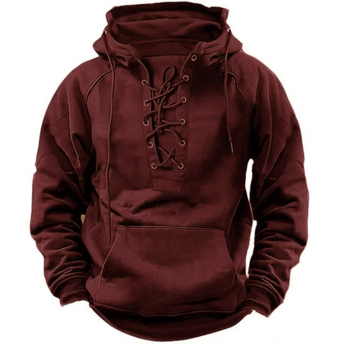 Sweat à capuche épais pour homme avec fermeture à lacets et coupe décontractée