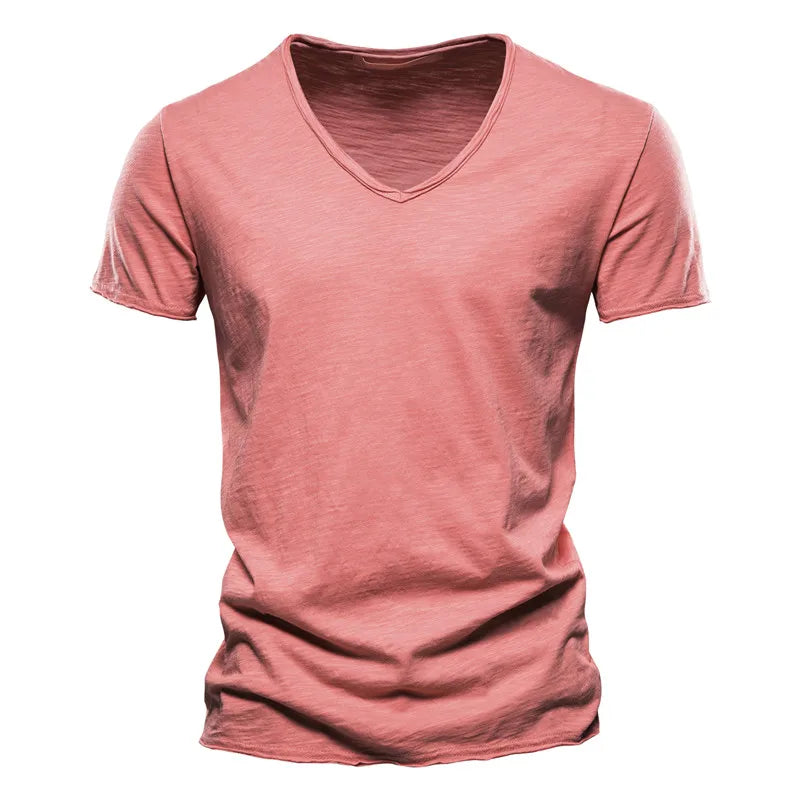 T-shirt à col en V en coton pour homme, coupe classique et style épuré