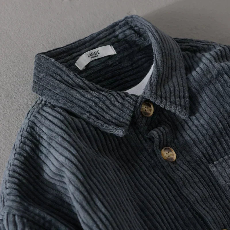 Chemise en velours côtelé pour homme avec boutons en bois, coupe décontractée