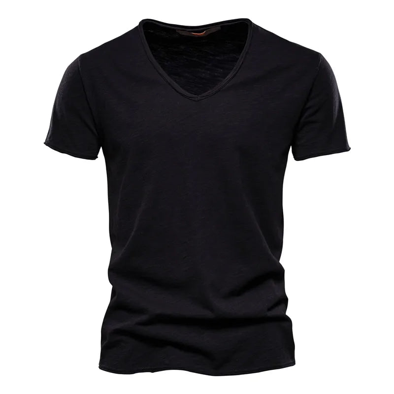 T-shirt à col en V en coton pour homme, coupe classique et style épuré
