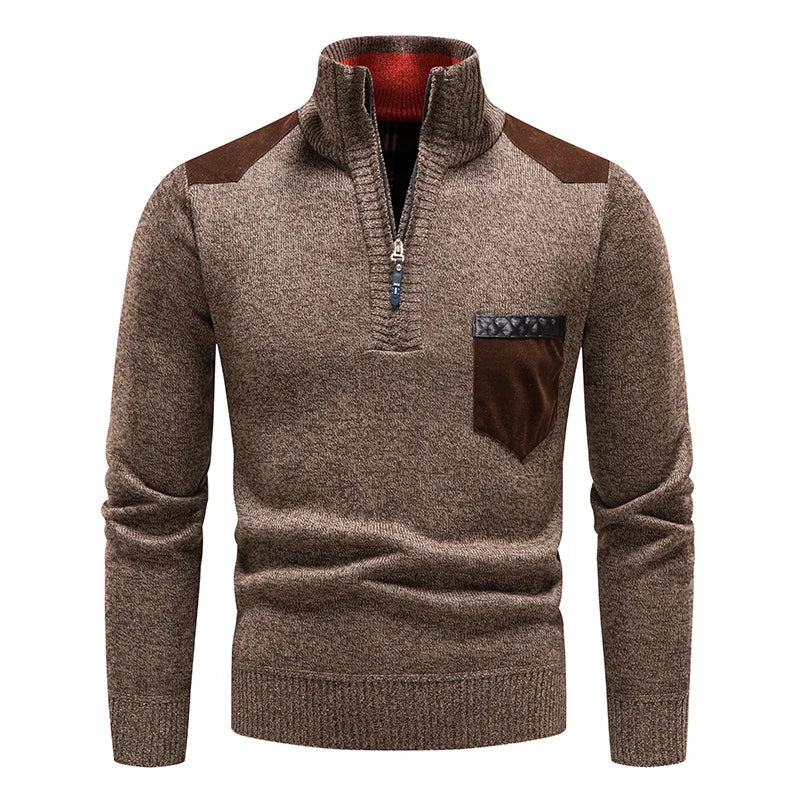 Pull en polaire pour homme à col montant et demi-zip avec inserts contrastants