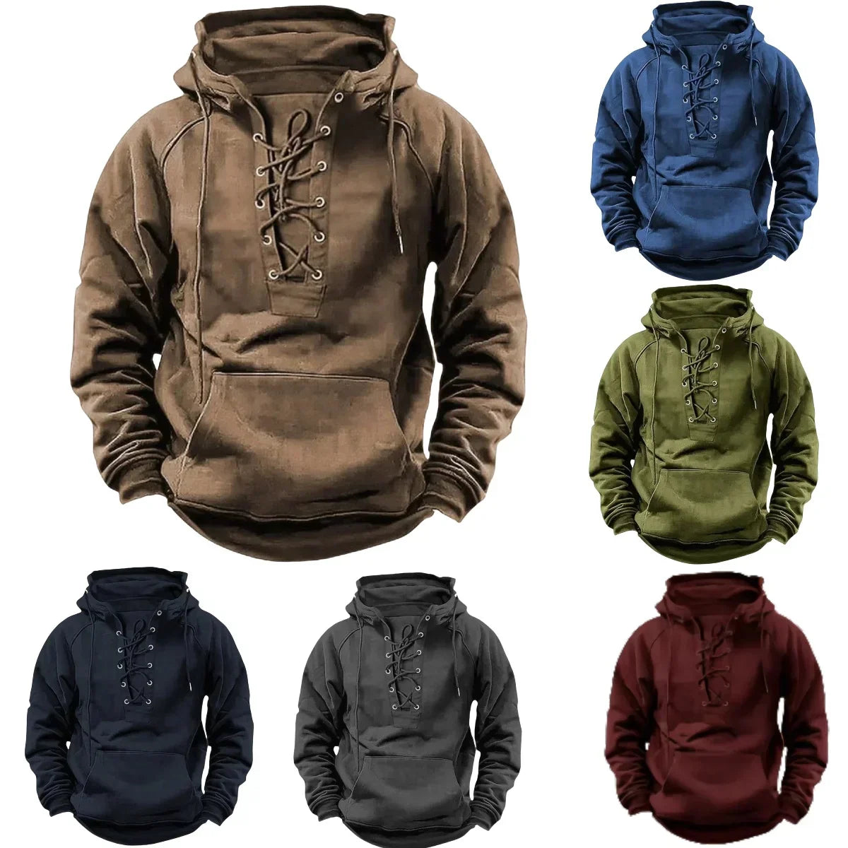 Sweat à capuche épais pour homme avec fermeture à lacets et coupe décontractée