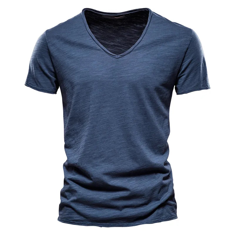 T-shirt à col en V en coton pour homme, coupe classique et style épuré