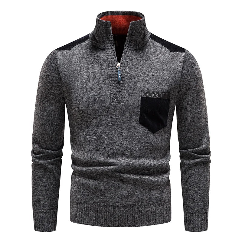 Pull en polaire pour homme à col montant et demi-zip avec inserts contrastants