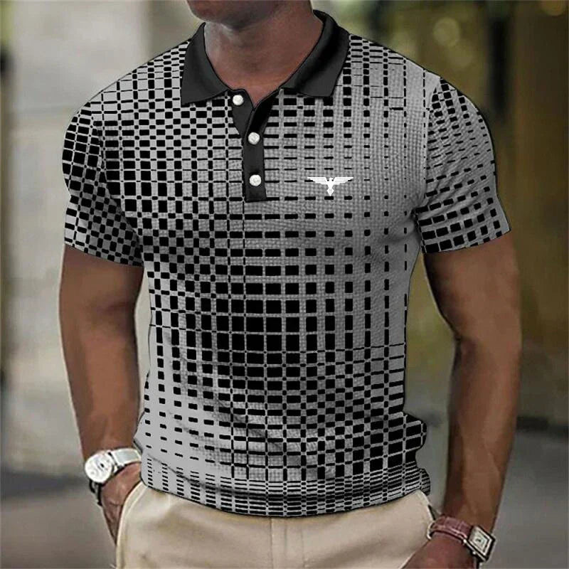 Polo casual pour homme à col classique boutonné et poignets côtelés