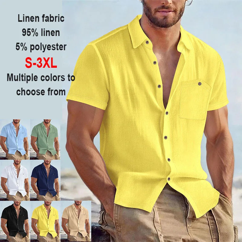 Chemise d'été pour homme à col ouvert et coupe droite avec poche poitrine