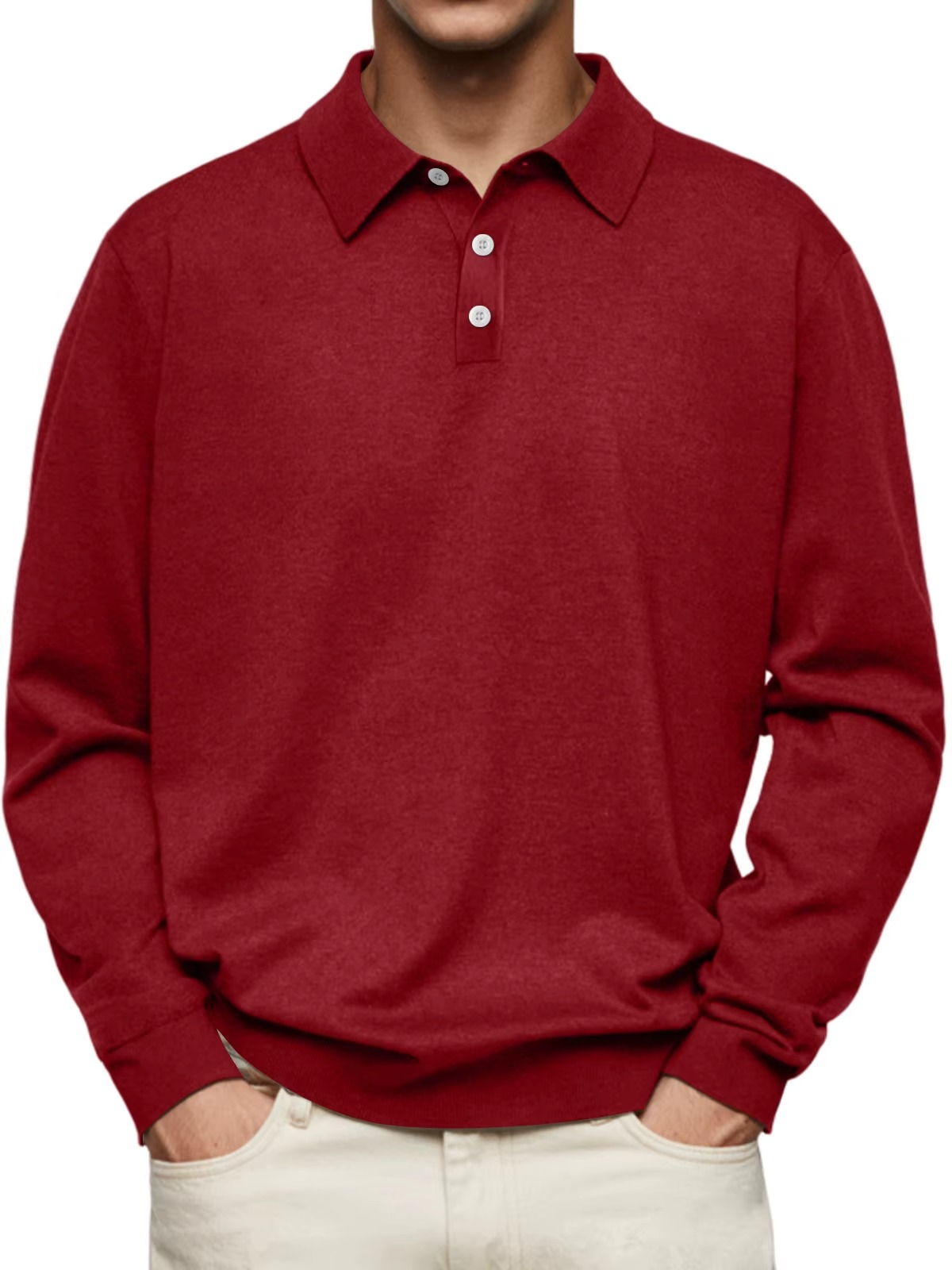 Polo à manches longues pour homme avec col à carreaux