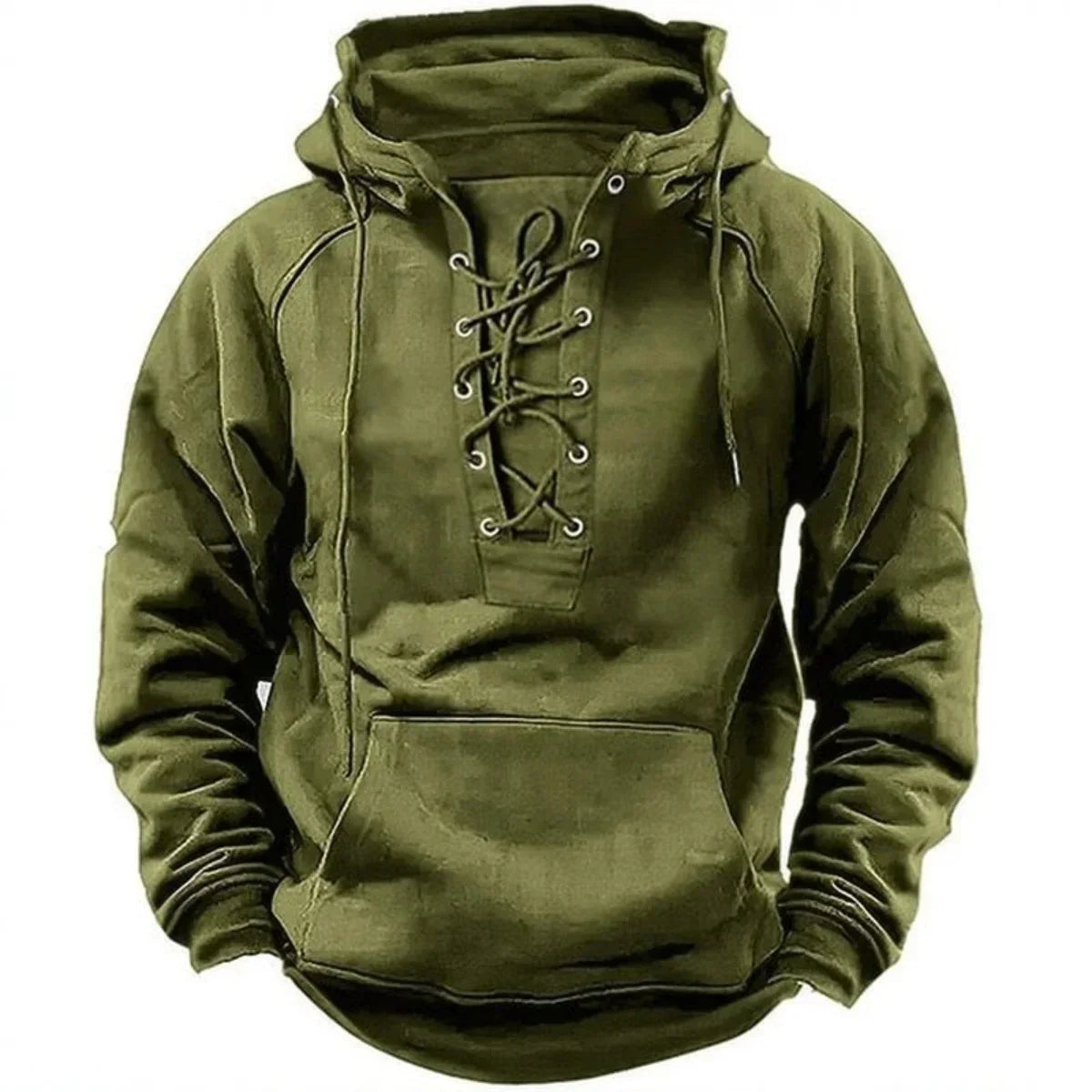 Sweat à capuche épais pour homme avec fermeture à lacets et coupe décontractée