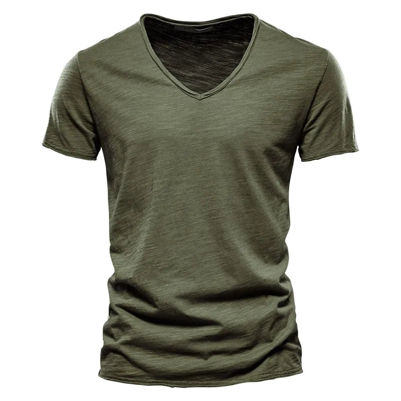 T-shirt à col en V en coton pour homme, coupe classique et style épuré