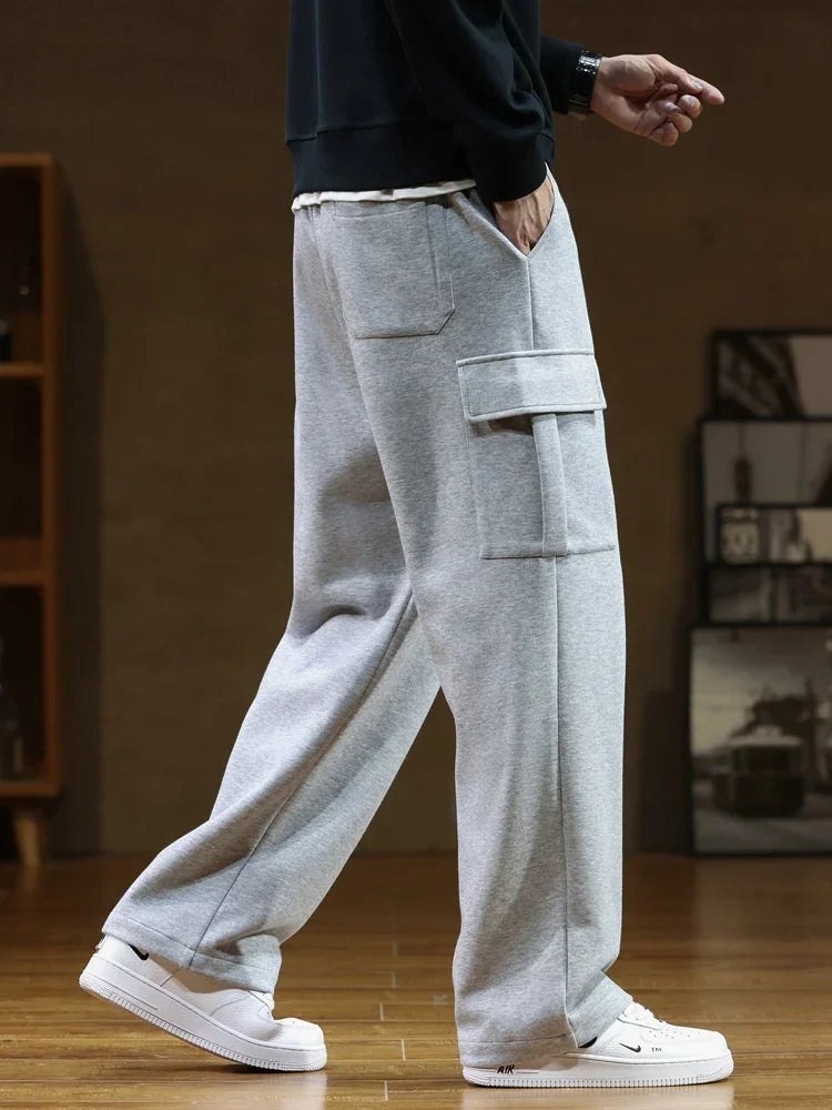 Pantalon cargo en polaire pour homme avec poches latérales, coupe décontractée