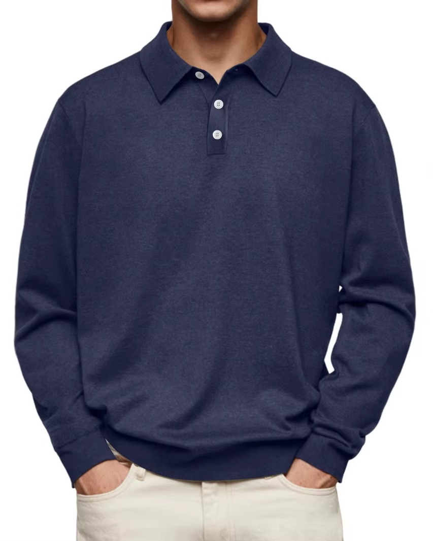 Polo à manches longues pour homme avec col à carreaux