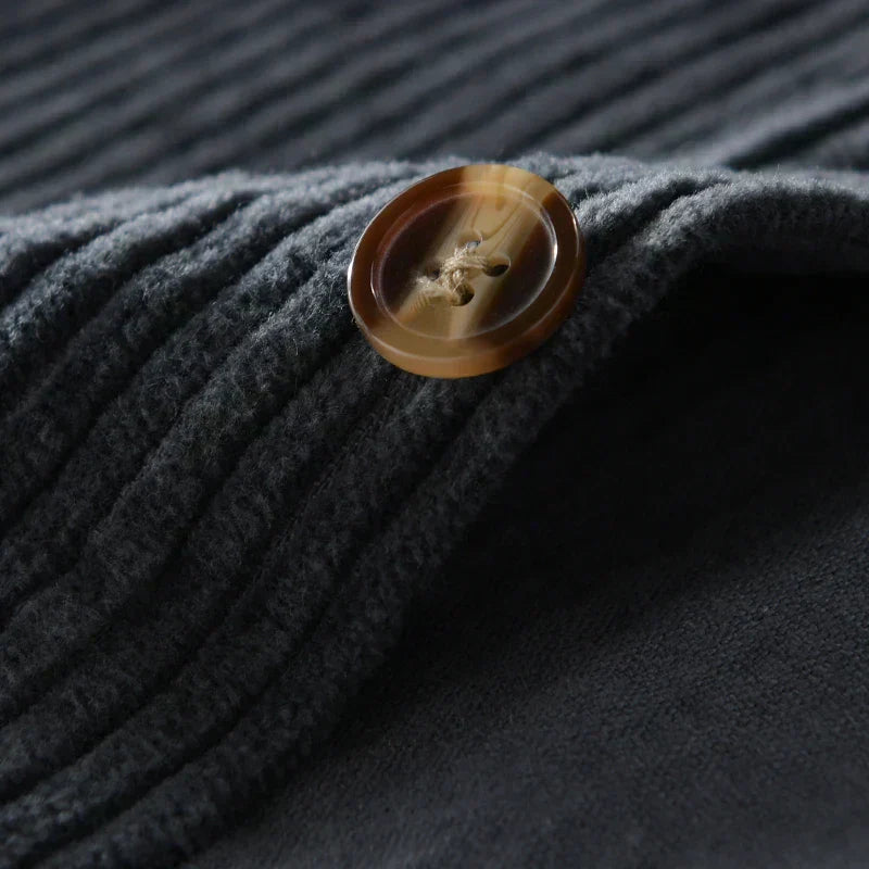 Chemise en velours côtelé pour homme avec boutons en bois, coupe décontractée