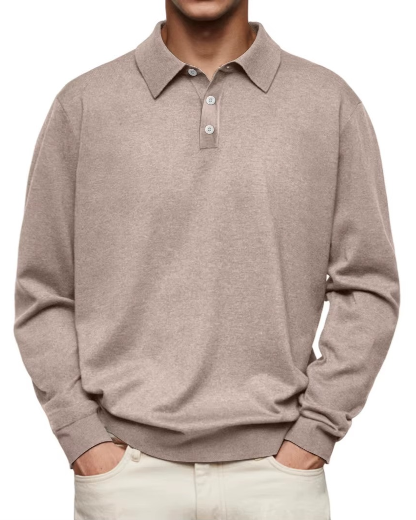 Polo à manches longues pour homme avec col à carreaux